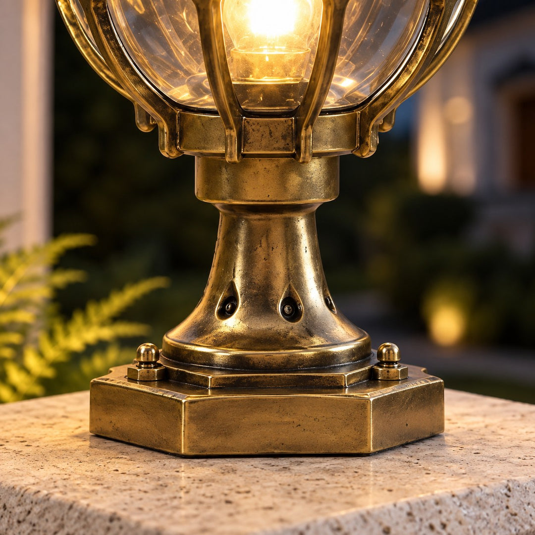 Modern Outdoor Pillar Light Aluminum Base Clear Glass Shade IP65 Rated for Garden and Pathways