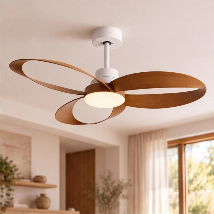 Modern Flush Mount Ceiling Fan with LED Light 6-Speed DC Motor Copper ABS Blades
