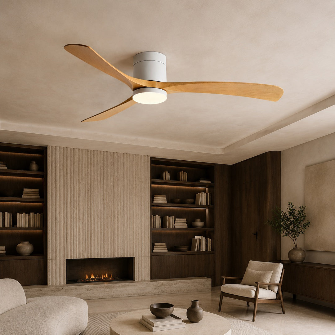 Modern Flush Mount Ceiling Fan with Lights LED Dimmable 2400 Lumens Quiet DC Motor