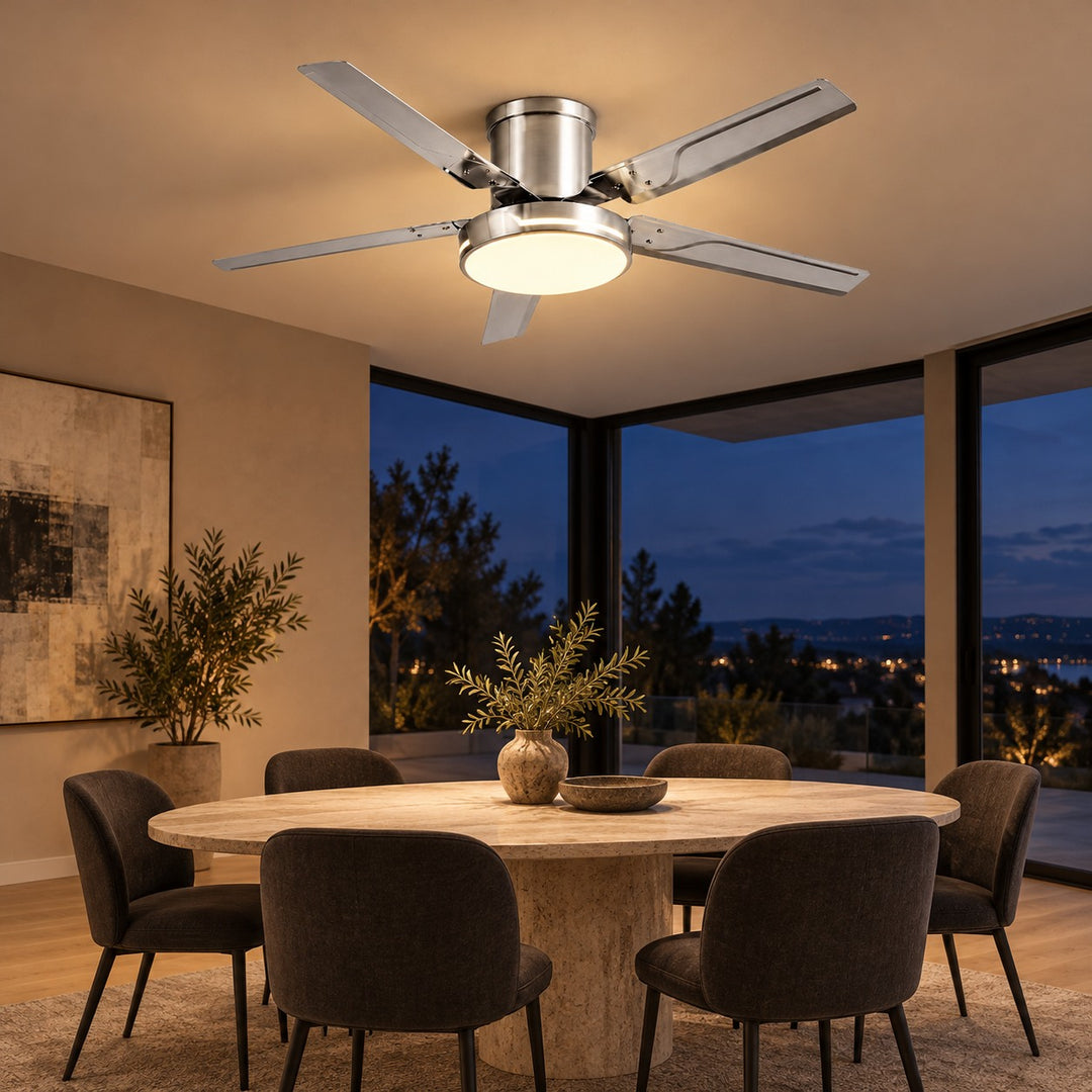 Modern Ceiling Fan with Lights Flush Mount Iron Frame 48W LED Dimmable 6-Speed DC Motor