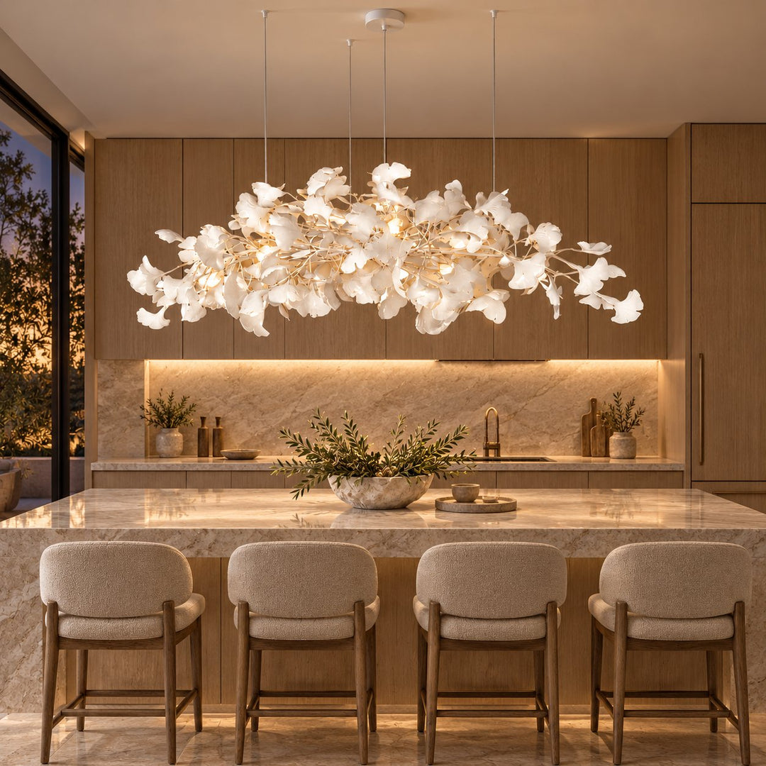 Modern Chandelier Light Ceiling-Mounted Metal Frame with Adjustable LED Ginkgo Leaf Design