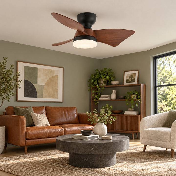 Modern Ceiling Fan Light Wall Mounted Metal Frame Adjustable LED 71cm