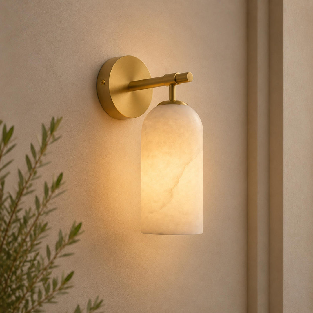 Modern Alabaster Wall Sconce Wall Mounted Metal Light Fixture with LED Compatibility