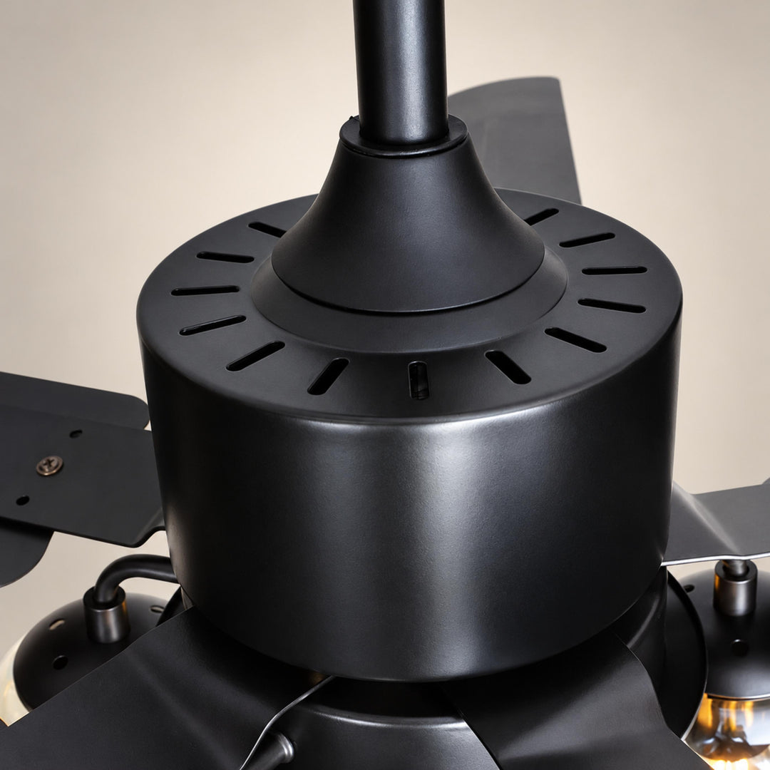 Vintage Black Ceiling Fan Light Flush Mount Metal with Integrated LED Illumination