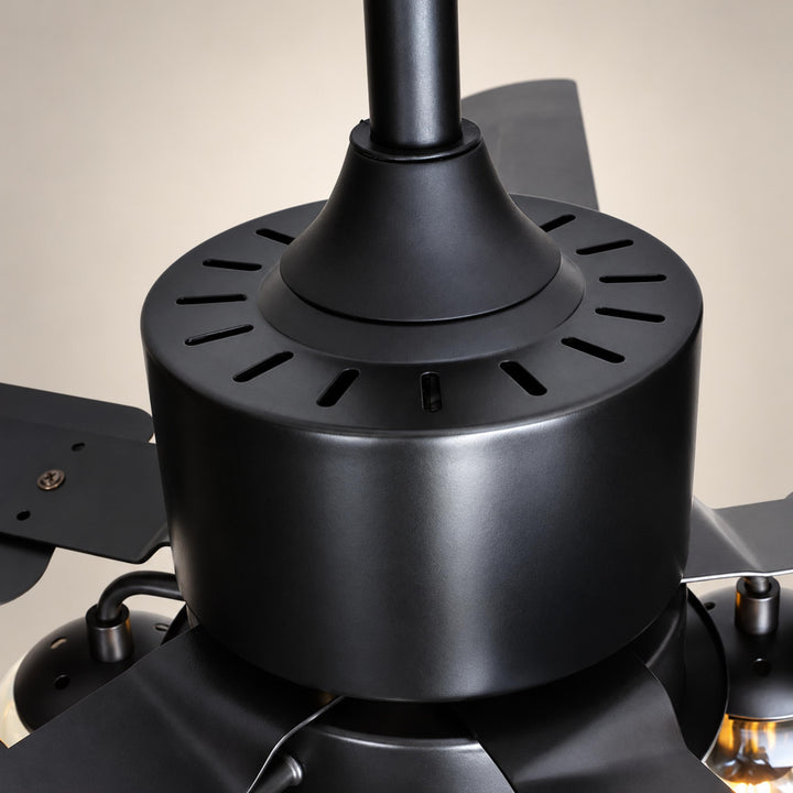 Vintage Black Ceiling Fan Light Flush Mount Metal with Integrated LED Illumination