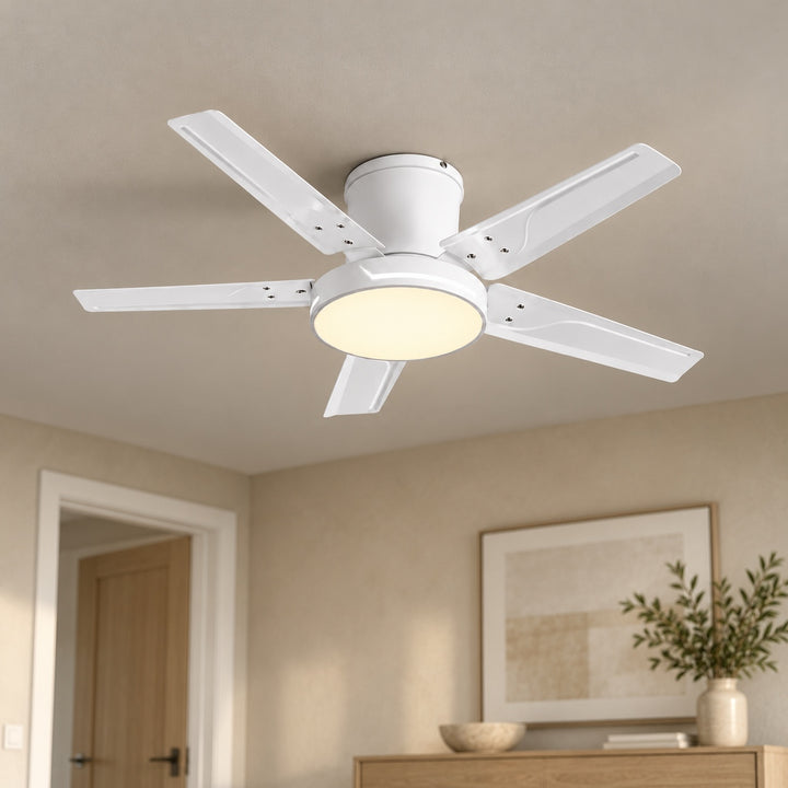 Modern Ceiling Fan with Lights Flush Mount Iron Frame 48W LED Dimmable 6-Speed DC Motor
