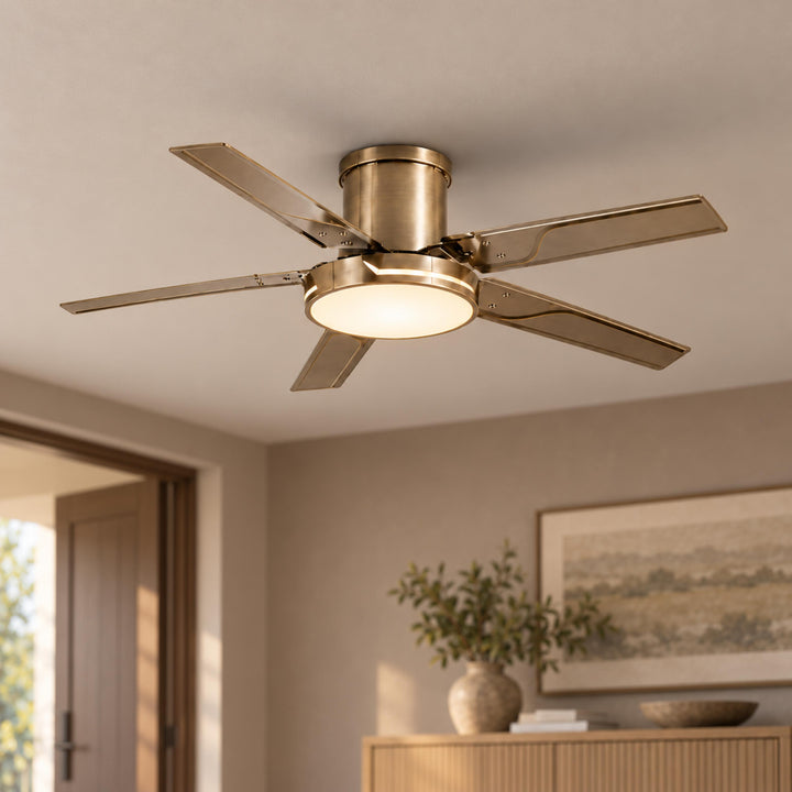 Modern Ceiling Fan with Lights Flush Mount Iron Frame 48W LED Dimmable 6-Speed DC Motor