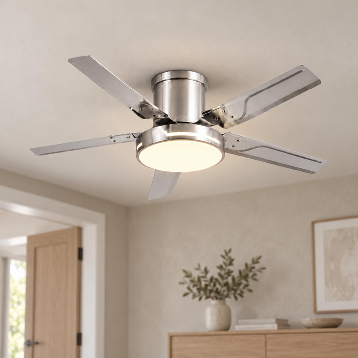 Modern Ceiling Fan with Lights Flush Mount Iron Frame 48W LED Dimmable 6-Speed DC Motor