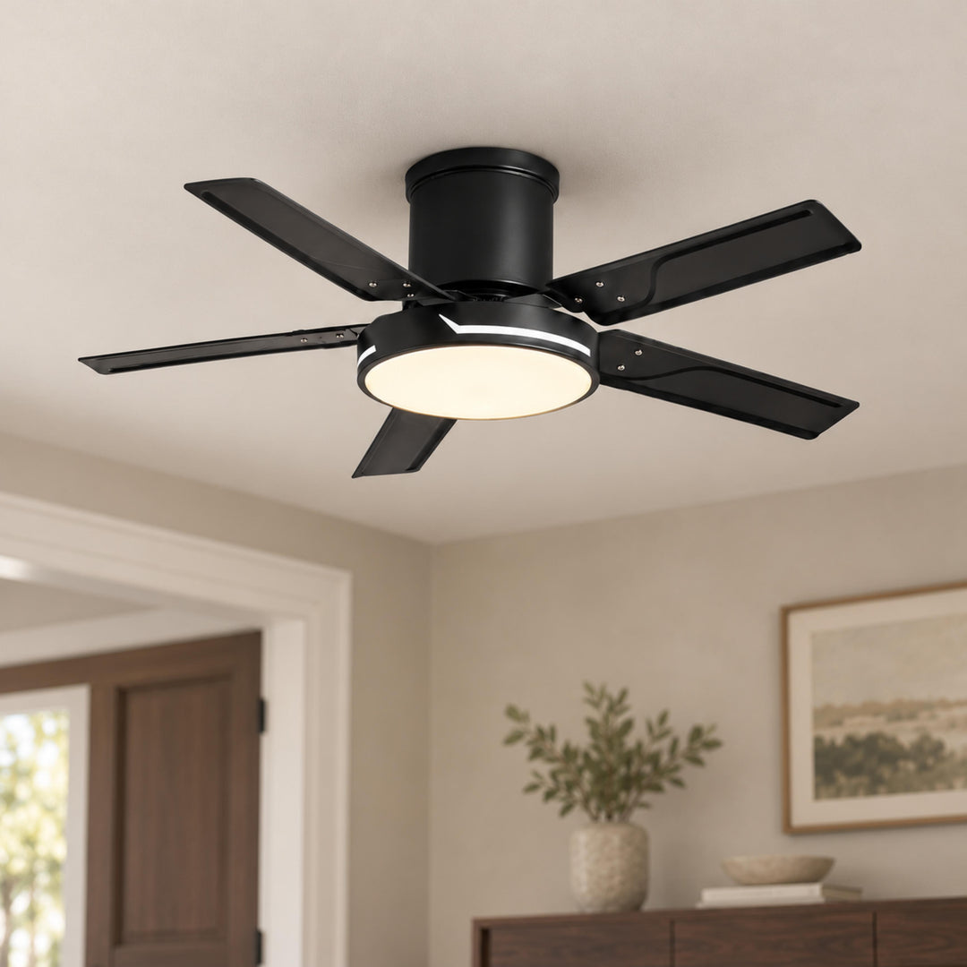 Modern Ceiling Fan with Lights Flush Mount Iron Frame 48W LED Dimmable 6-Speed DC Motor