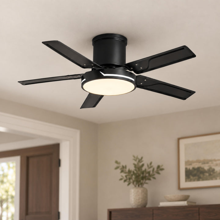 Modern Ceiling Fan with Lights Flush Mount Iron Frame 48W LED Dimmable 6-Speed DC Motor