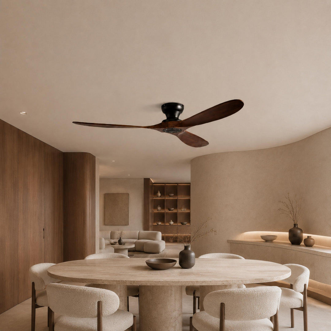 Modern Ceiling Fan with Wood Blades Flush Mount DC Motor 6-Speed Remote Control