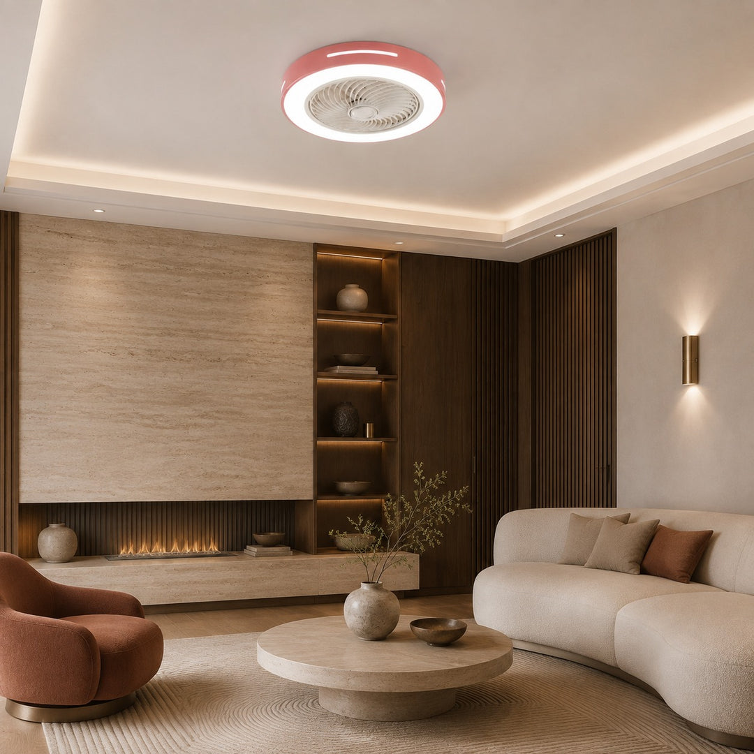 Modern Bladeless Ceiling Fan Flush Mount Iron LED Lighting Adjustable Remote Control 72W