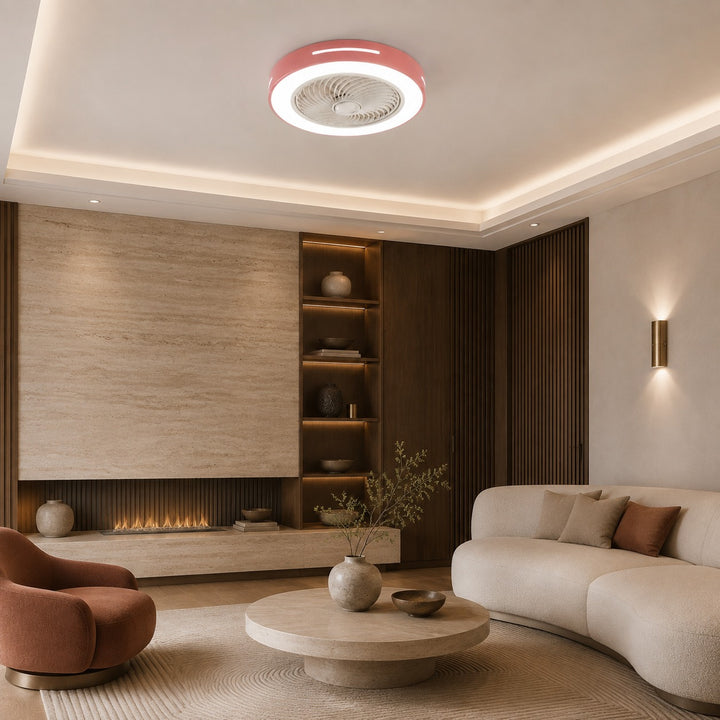 Modern Bladeless Ceiling Fan Flush Mount Iron LED Lighting Adjustable Remote Control 72W