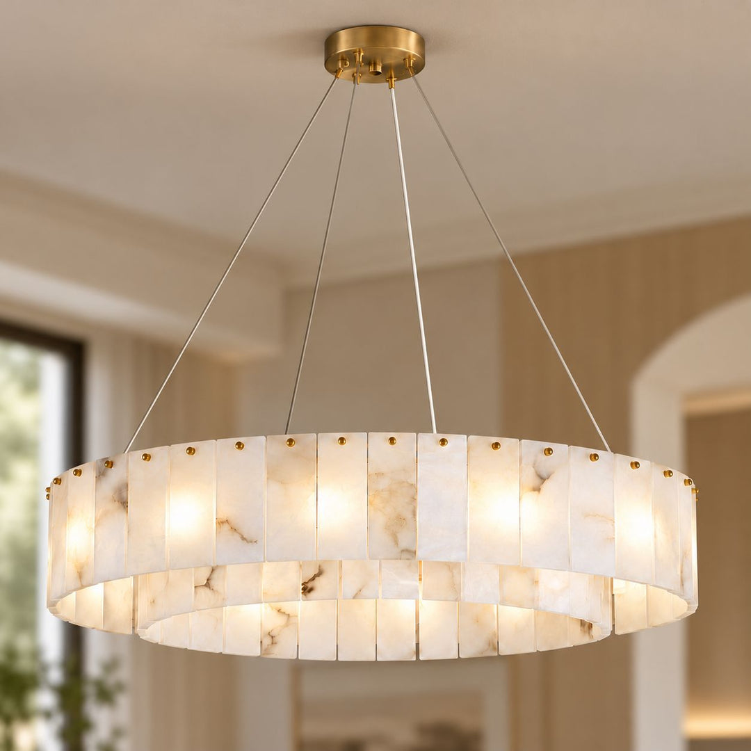 Modern Chandelier Ceiling Light Alabaster Stone Fixture Dimmable Indoor Decorative Lighting