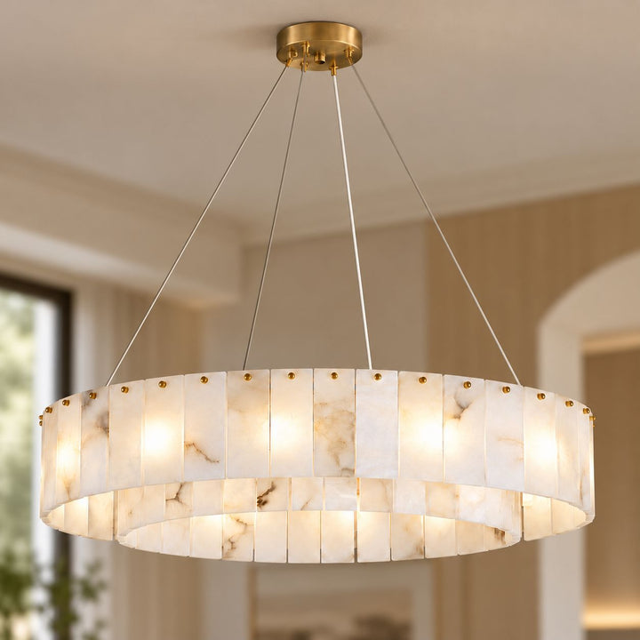 Modern Chandelier Ceiling Light Alabaster Stone Fixture Dimmable Indoor Decorative Lighting
