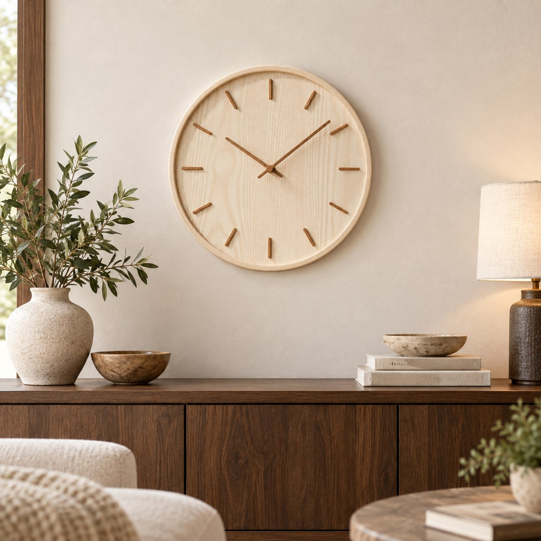 Modern Wall Clock Solid Wood Silent Sweep Design for Home Office Wall Clock Decor