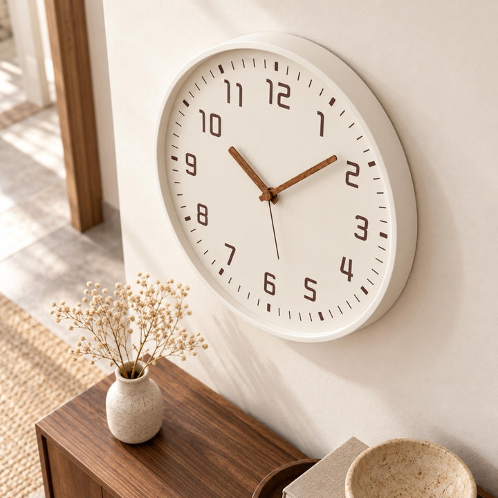 Modern Wall Clock Bamboo Wood Circular Design Noiseless Quartz Movement 30cm Home Decor