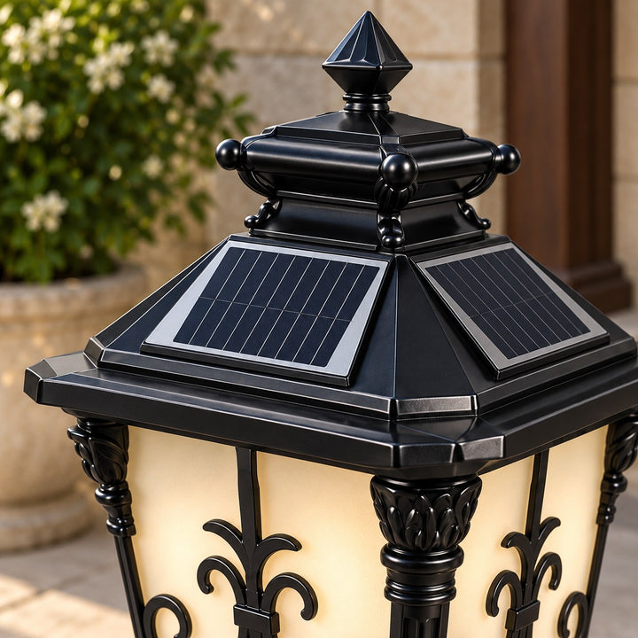Victorian Outdoor Pillar Light Solar or Hardwired Die-Cast Aluminum Glass IP65