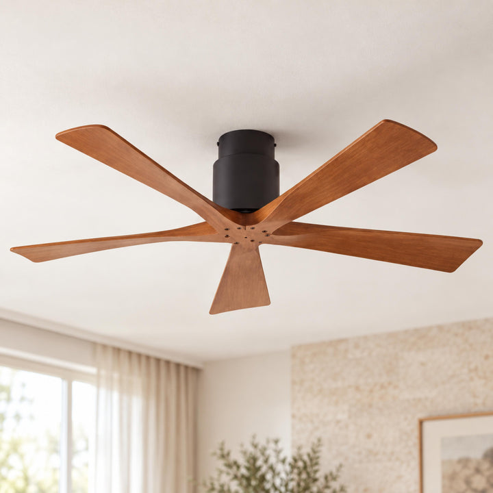 Modern Ceiling Fan Flush Mount Solid Wood Blades Quiet DC Motor Remote Control 52 Inch