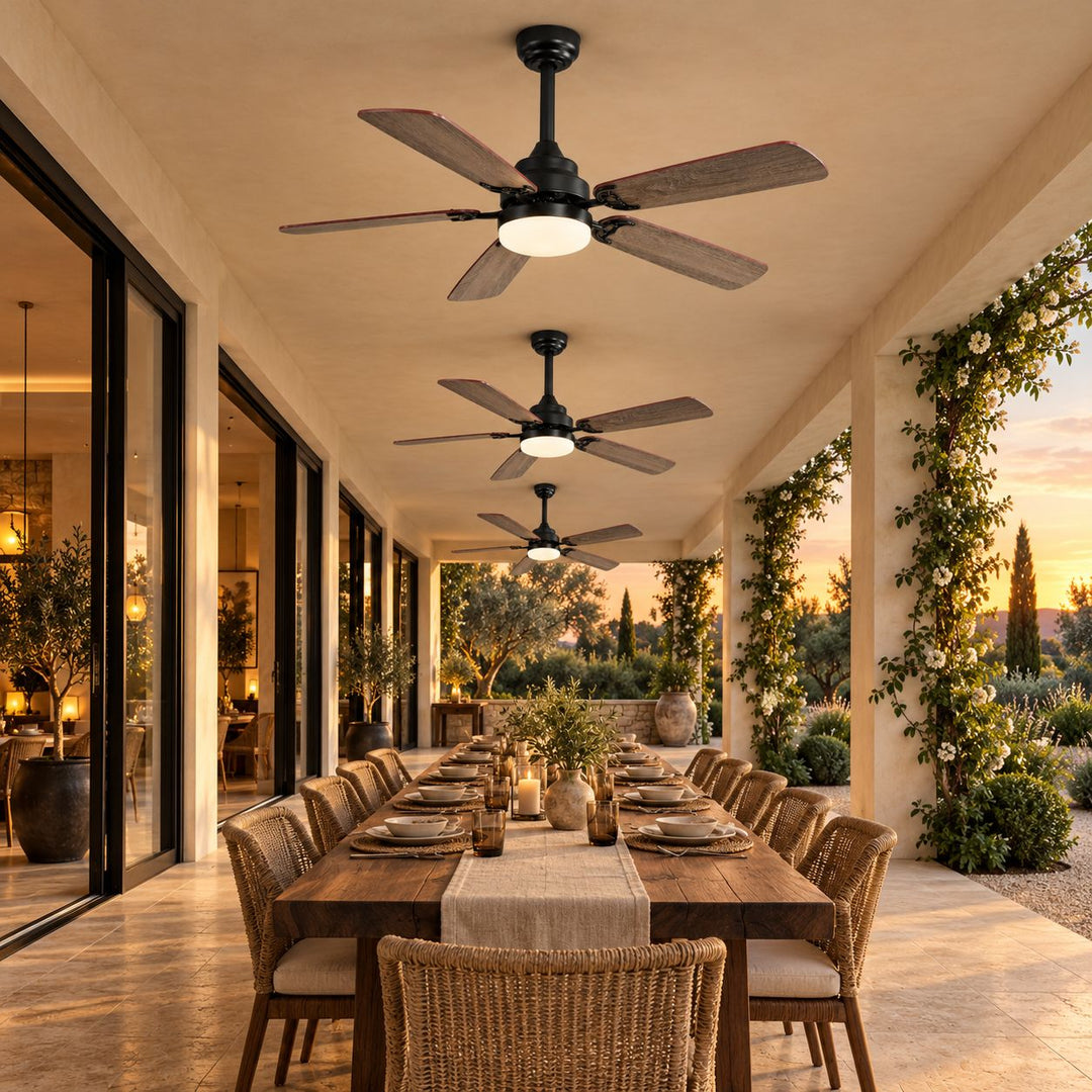Modern Ceiling Fan Flush Mount Dual-Tone MDF Blades Matte Metal 18W LED 6-Speed DC Motor