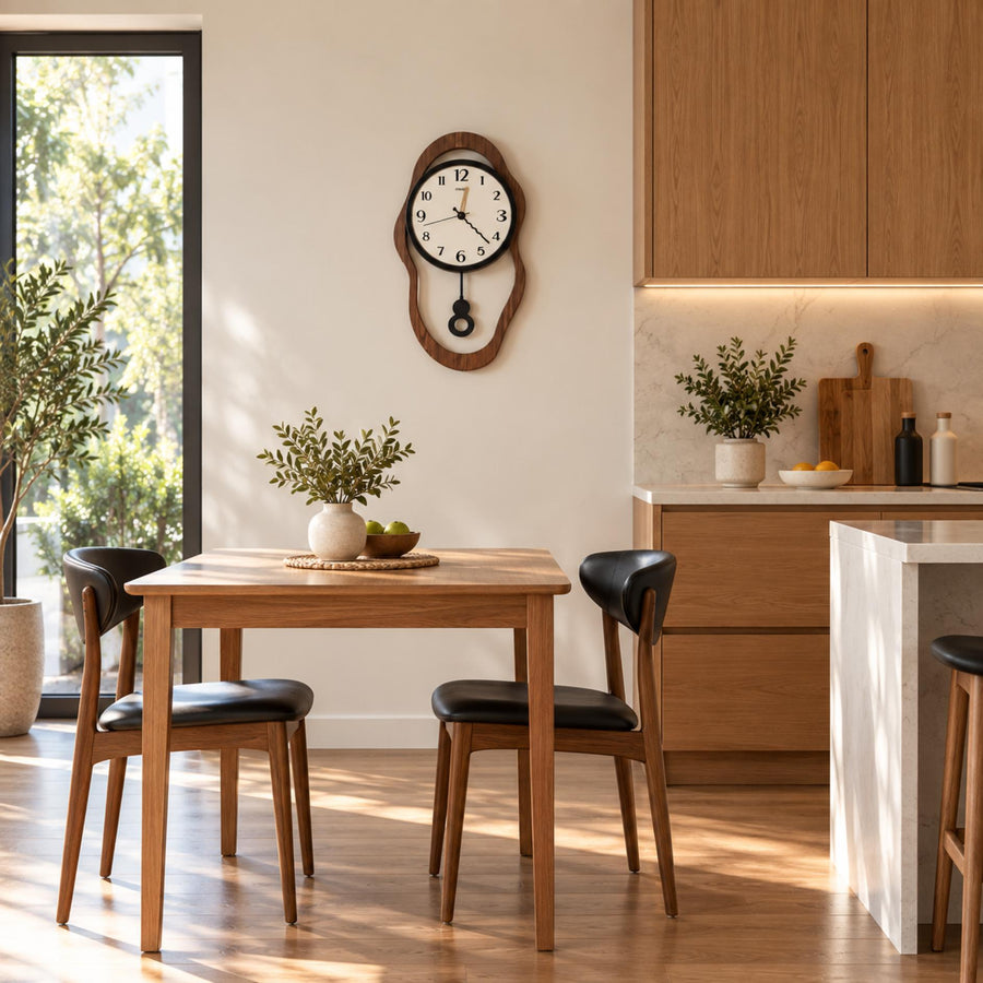 Modern Wall Clock Decor Acrylic Wood Finish Quiet Operation for Home and Office Spaces in the kitchen