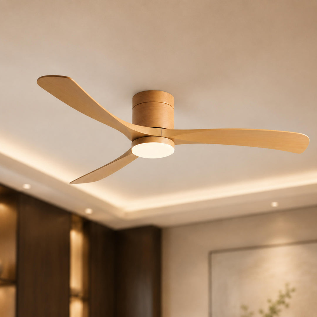Modern Flush Mount Ceiling Fan with Lights LED Dimmable 2400 Lumens Quiet DC Motor