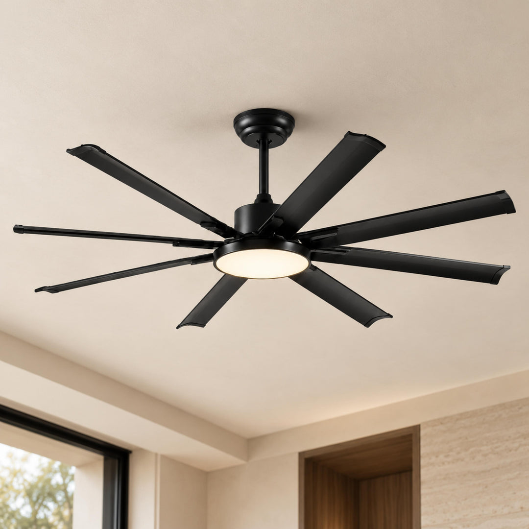 Modern Ceiling Fan Flush Mount Black Aluminium 8-Blade Full-Spectrum LED Quiet DC Motor