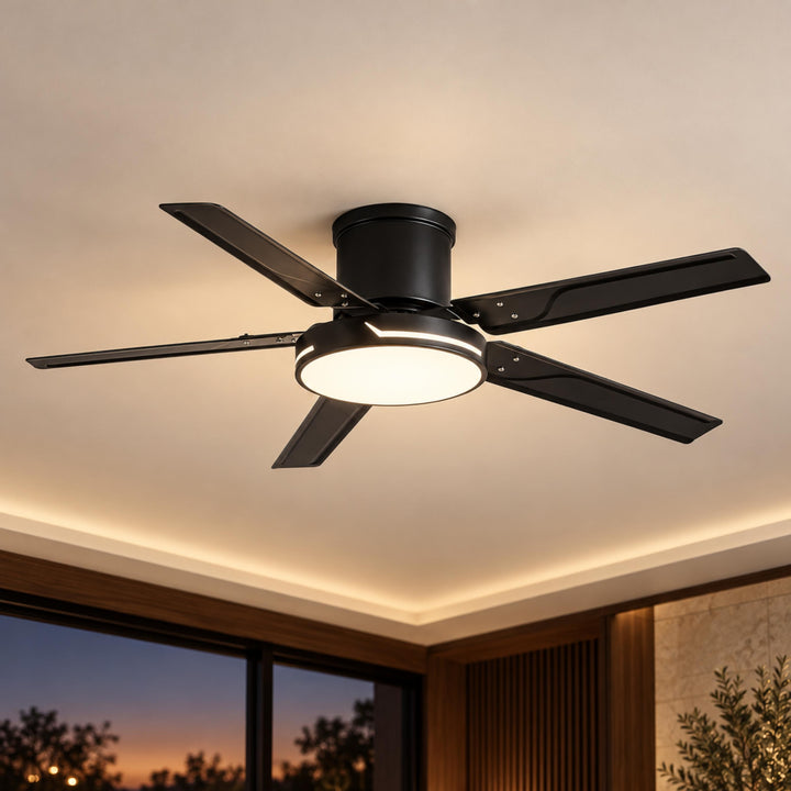 Modern Ceiling Fan with Lights Flush Mount Iron Frame 48W LED Dimmable 6-Speed DC Motor