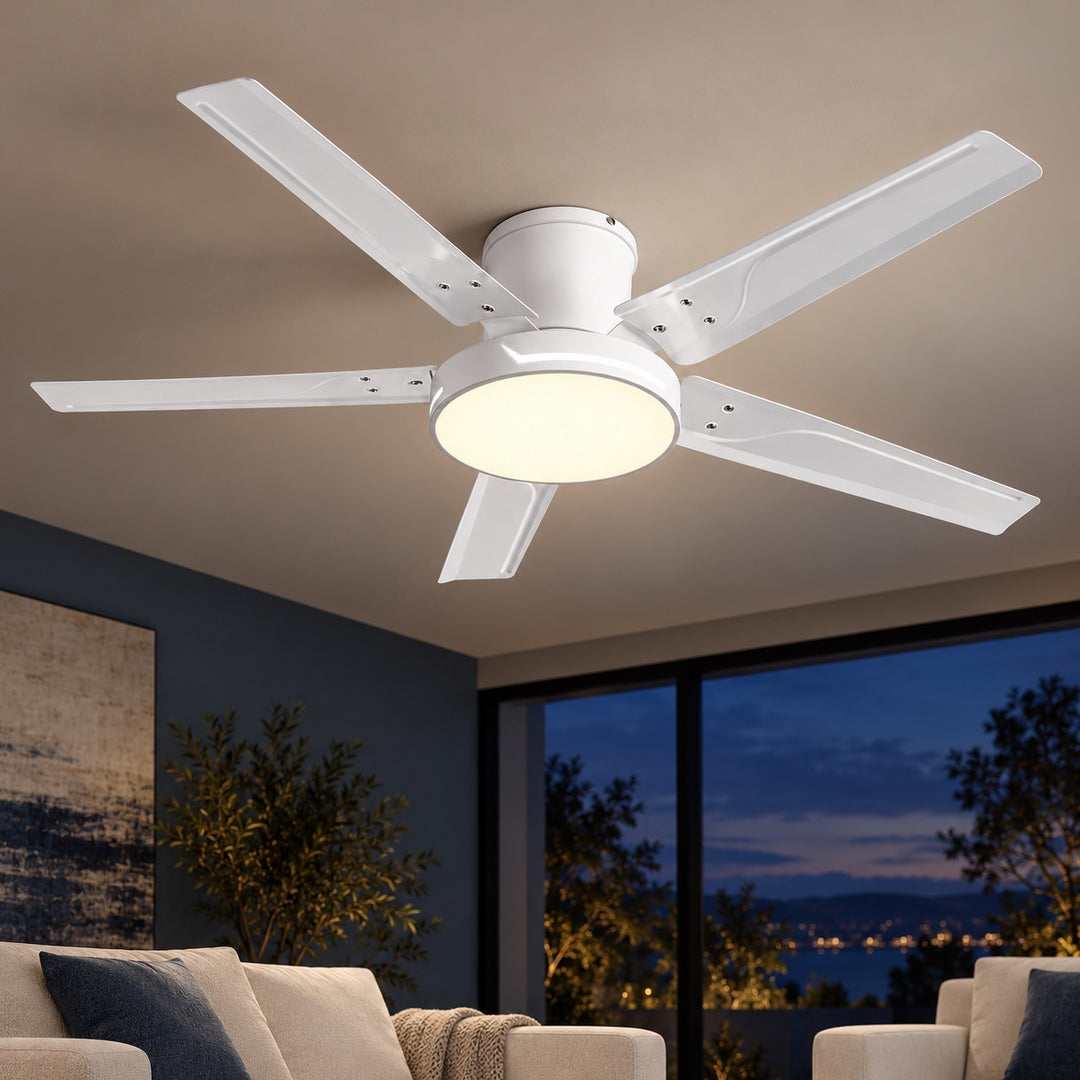 Modern Ceiling Fan with Lights Flush Mount Iron Frame 48W LED Dimmable 6-Speed DC Motor