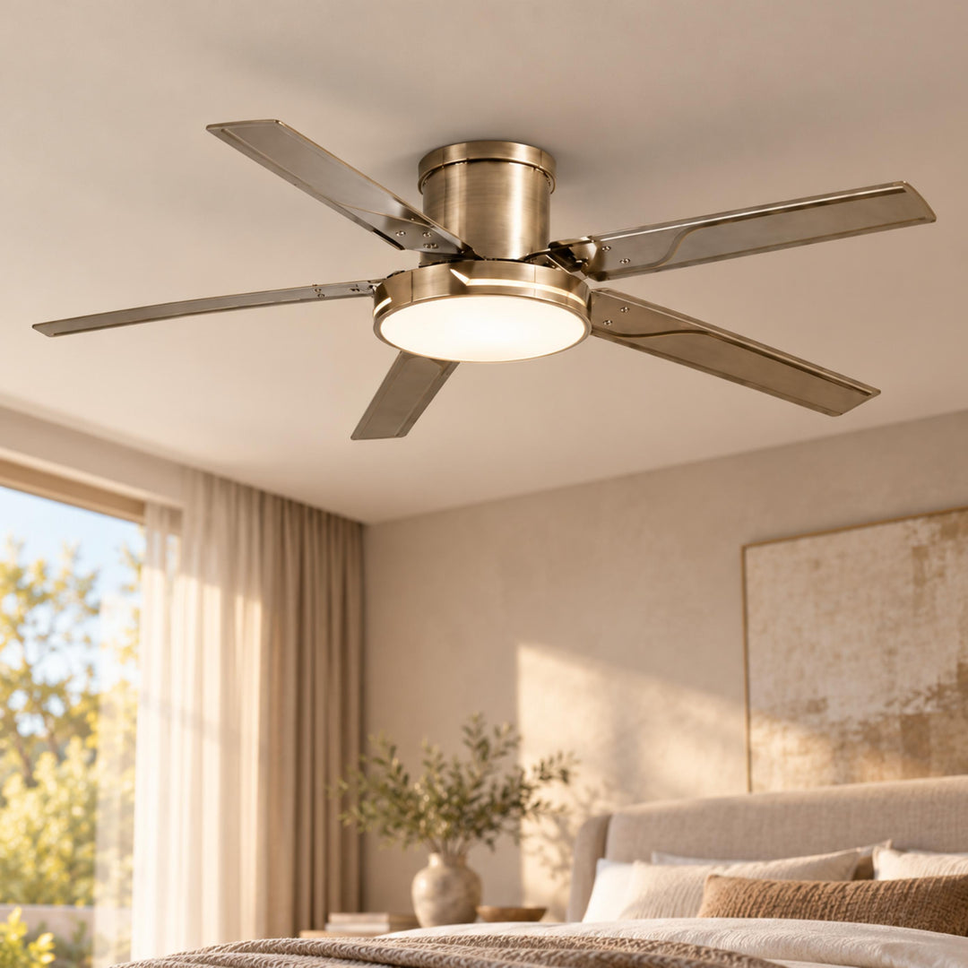 Modern Ceiling Fan with Lights Flush Mount Iron Frame 48W LED Dimmable 6-Speed DC Motor