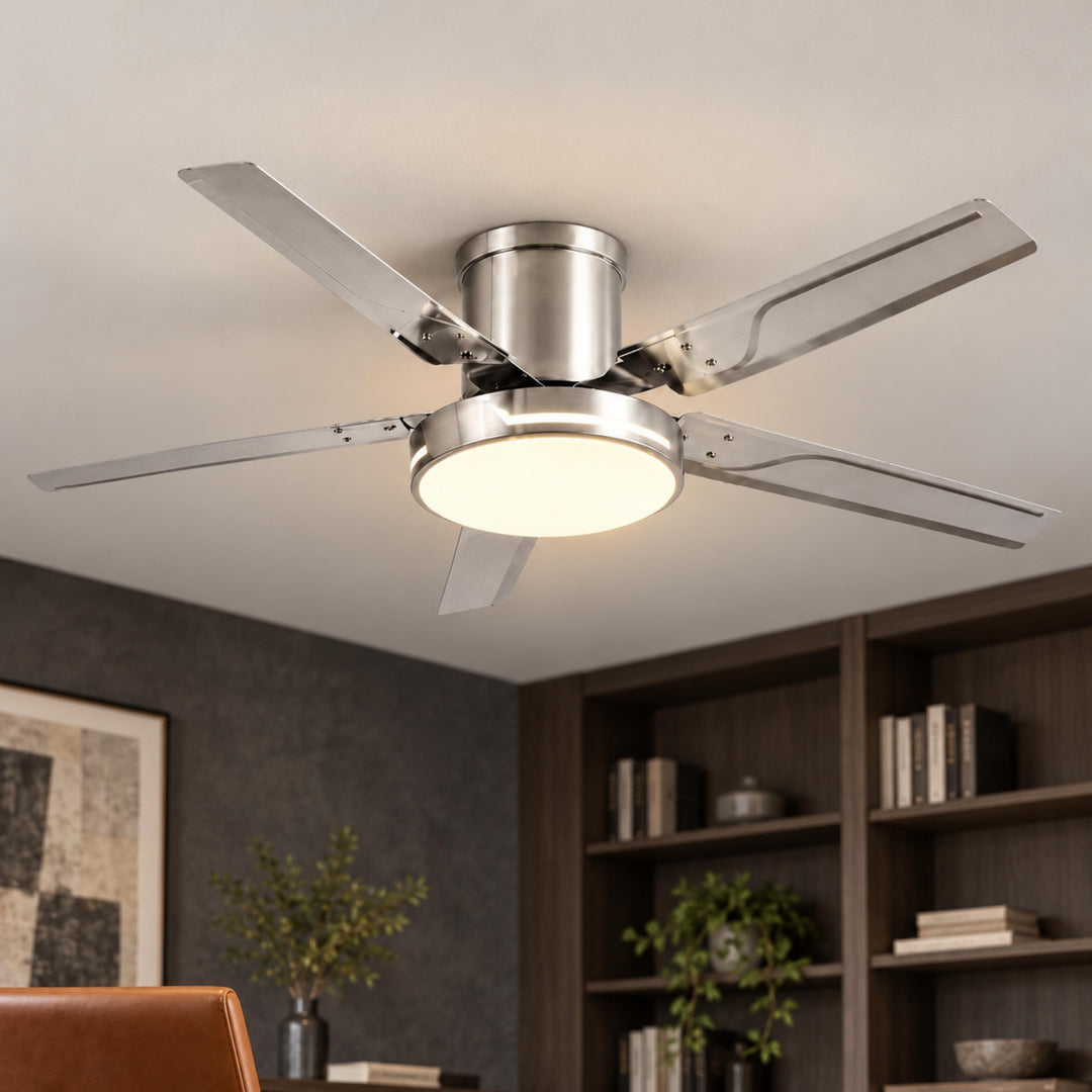 Modern Ceiling Fan with Lights Flush Mount Iron Frame 48W LED Dimmable 6-Speed DC Motor