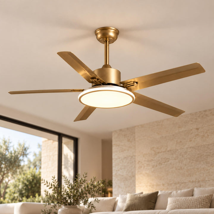 Modern Flush Mount Ceiling Fan Light Stainless Steel Acrylic LED 6-Speed DC Motor