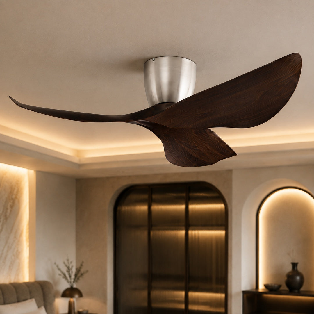 Modern Minimalist Flush Mount Ceiling Fan with Remote Control Quiet DC Motor ABS Blades