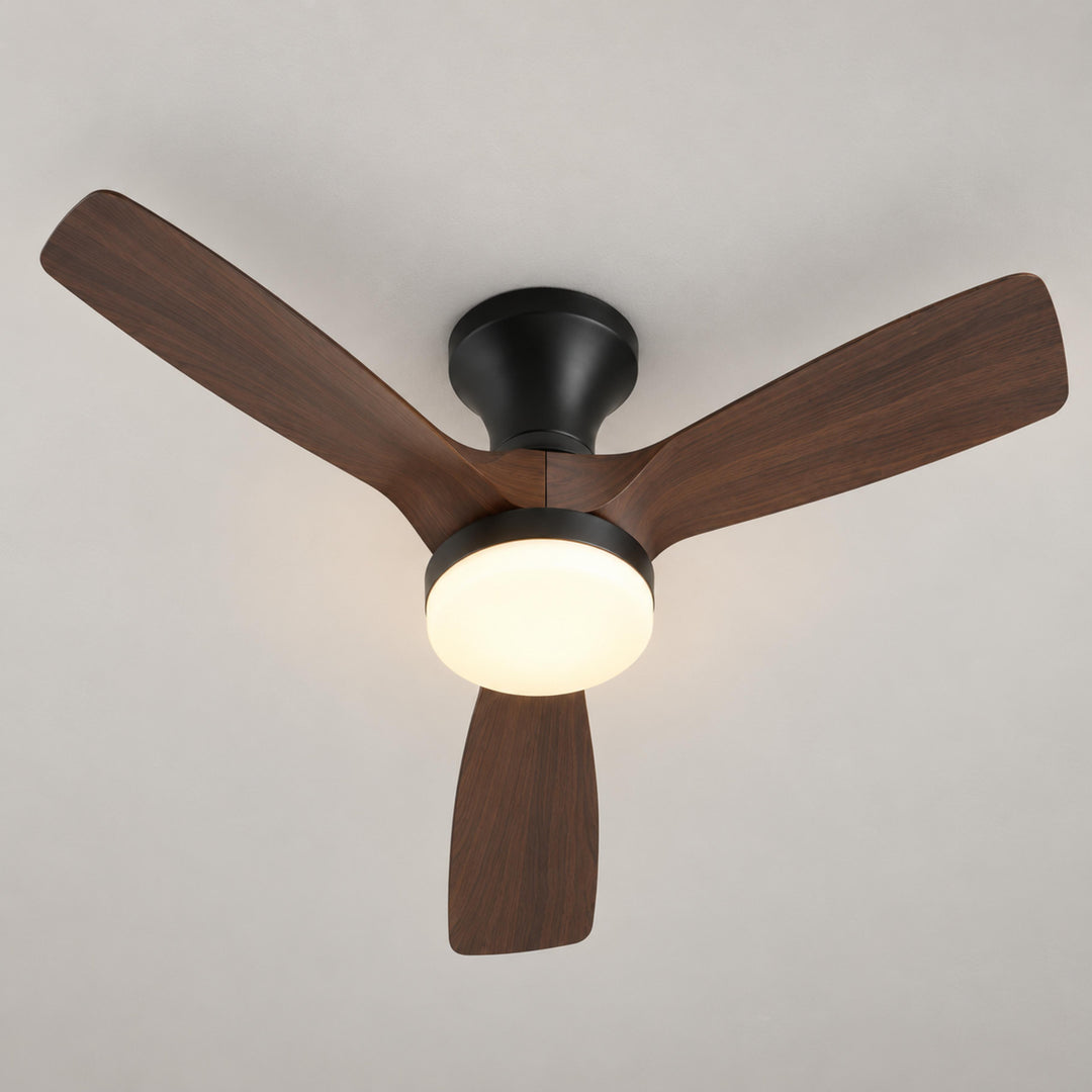 Modern Ceiling Fan Light Flush Mount Metal Frame ABS Blades Integrated LED Dimmable 6-Speed