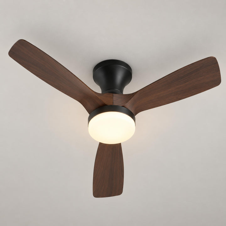 Modern Ceiling Fan Light Flush Mount Metal Frame ABS Blades Integrated LED Dimmable 6-Speed