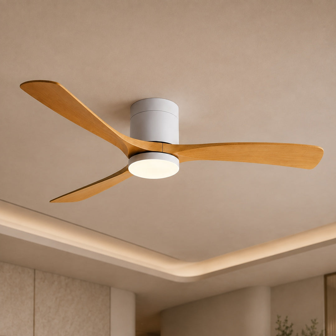 Modern Flush Mount Ceiling Fan with Lights LED Dimmable 2400 Lumens Quiet DC Motor