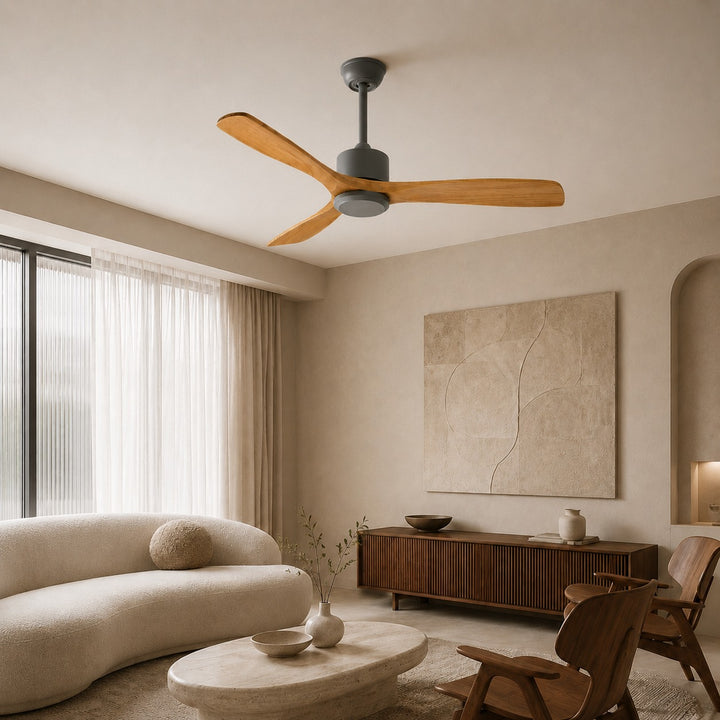 Modern Ceiling Fan 60 Inch Flush Mount Wood Blades Energy Efficient Remote Control Dimmable