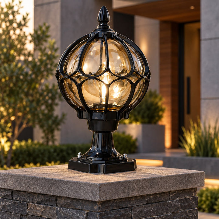 Modern Outdoor Pillar Light Aluminum Base Clear Glass Shade IP65 Rated for Garden and Pathways