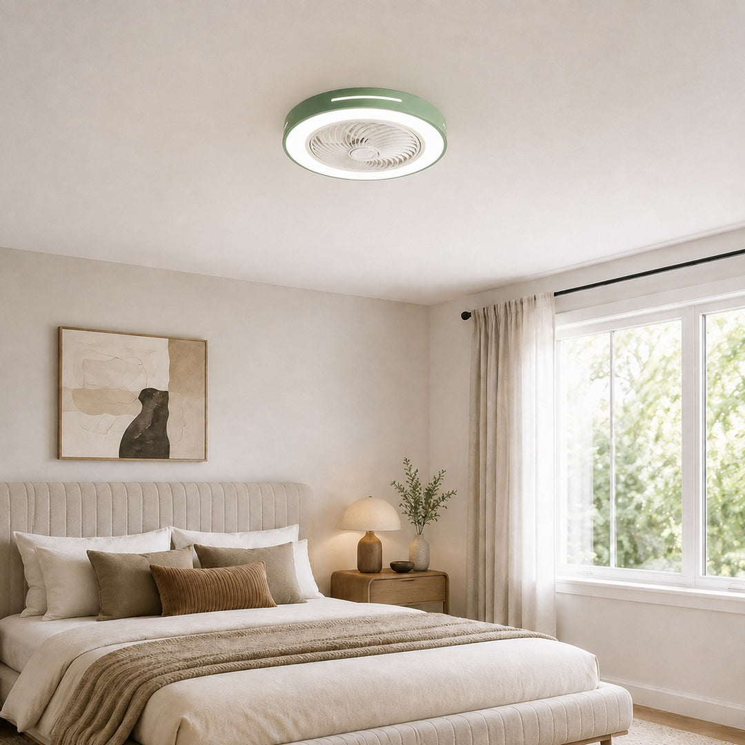Modern Bladeless Ceiling Fan Flush Mount Iron LED Lighting Adjustable Remote Control 72W