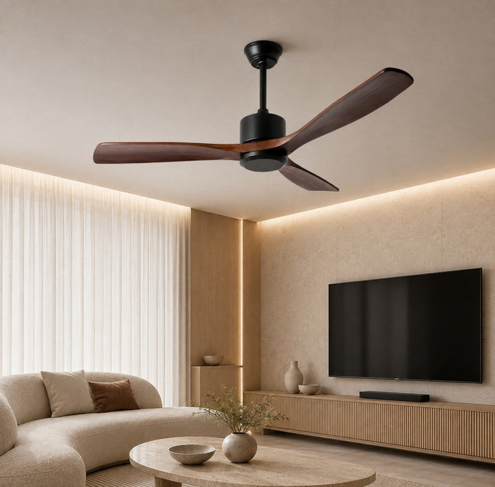Modern Ceiling Fan 60 Inch Flush Mount Wood Blades Energy Efficient Remote Control Dimmable