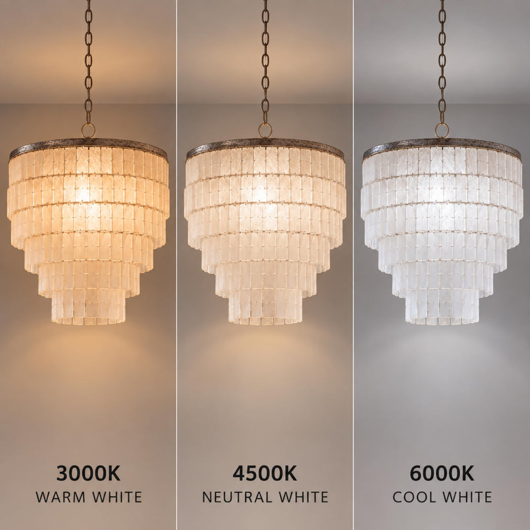 Modern Chandelier Light Ceiling Mounted Natural Shell Adjustable Height for Dining Room