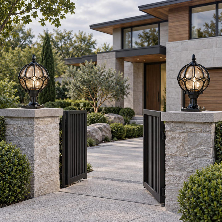 Modern Outdoor Pillar Light Aluminum Base Clear Glass Shade IP65 Rated for Garden and Pathways
