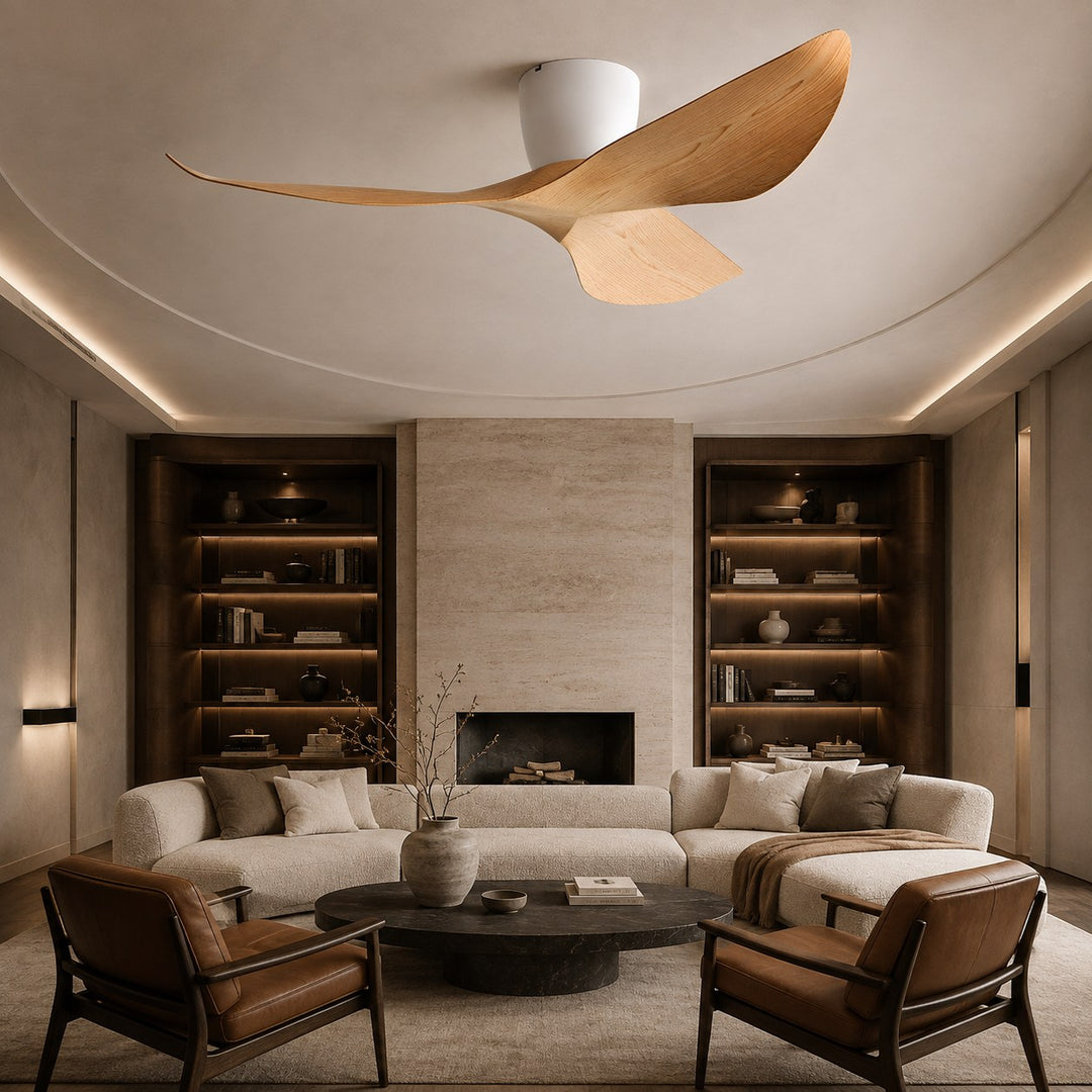 Modern Minimalist Flush Mount Ceiling Fan with Remote Control Quiet DC Motor ABS Blades