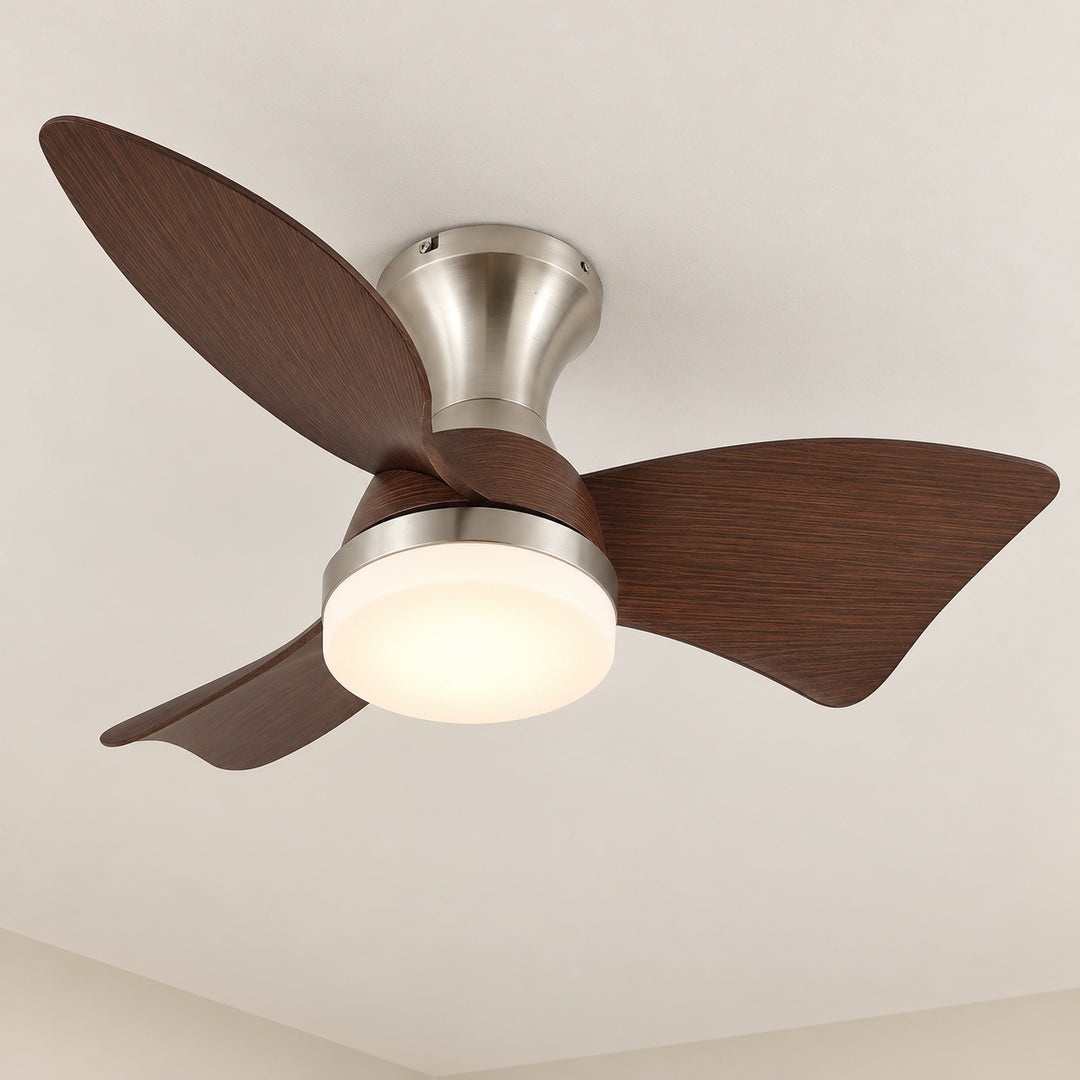 Modern Ceiling Fan with Lights Flush Mount Metal Frame ABS Blades Integrated LED 6-Speed Control