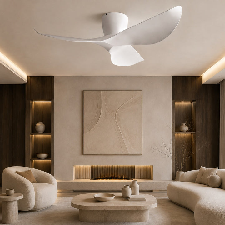 Modern Minimalist Flush Mount Ceiling Fan with Remote Control Quiet DC Motor ABS Blades