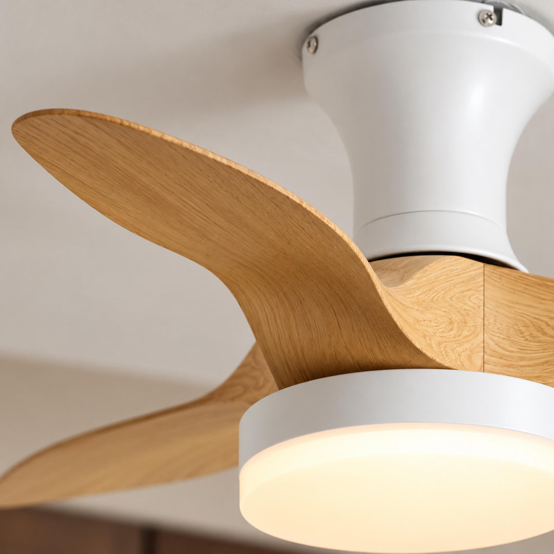 Modern Ceiling Fan Light Flush Mount Metal Frame ABS Blades Integrated LED Dimmable 6-Speed
