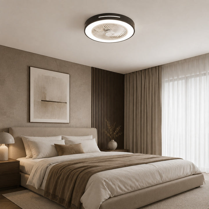 Modern Bladeless Ceiling Fan Flush Mount Iron LED Lighting Adjustable Remote Control 72W