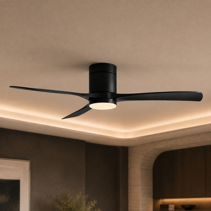 Modern Flush Mount Ceiling Fan with Lights LED Dimmable 2400 Lumens Quiet DC Motor