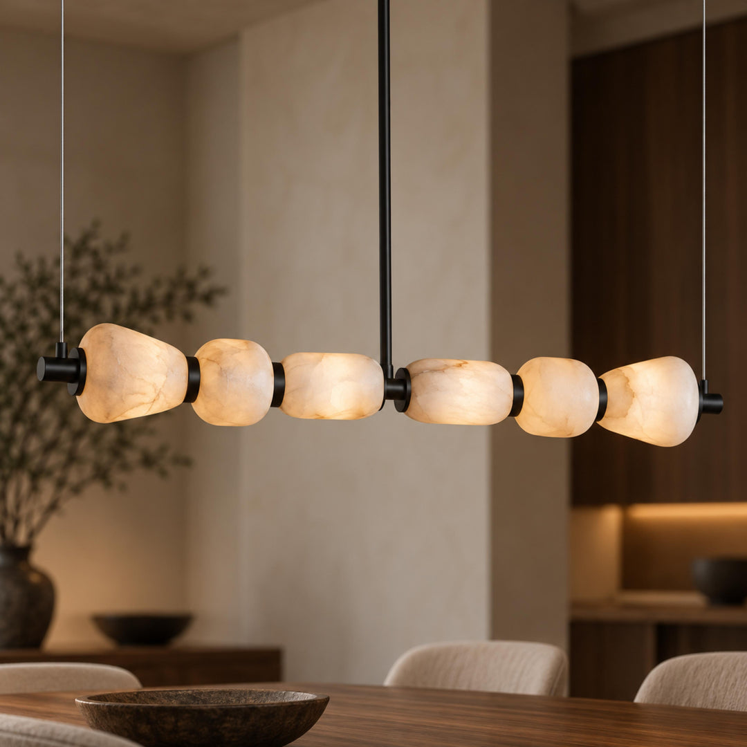 Modern Linear Chandelier Ceiling Mounted Alabaster Glass LED Lighting Fixture for Indoor Use