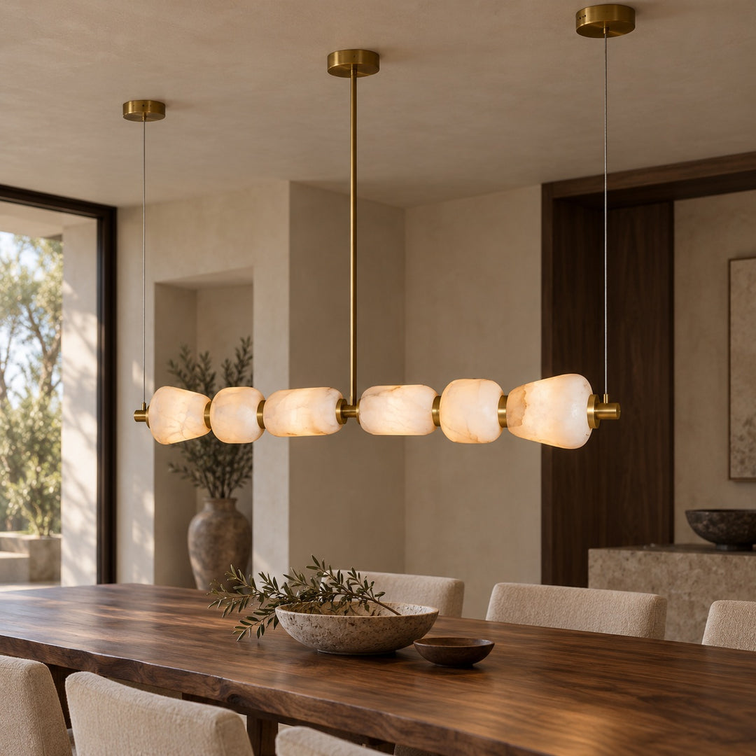 Modern Linear Chandelier Ceiling Mounted Alabaster Glass LED Lighting Fixture for Indoor Use